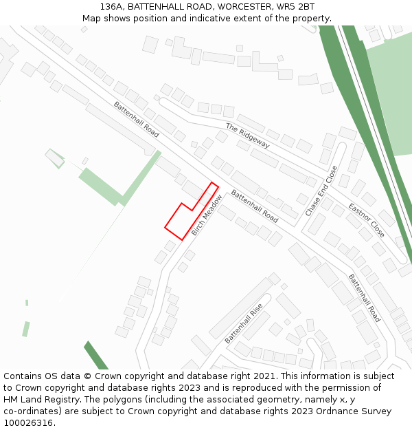 136A, BATTENHALL ROAD, WORCESTER, WR5 2BT: Location map and indicative extent of plot