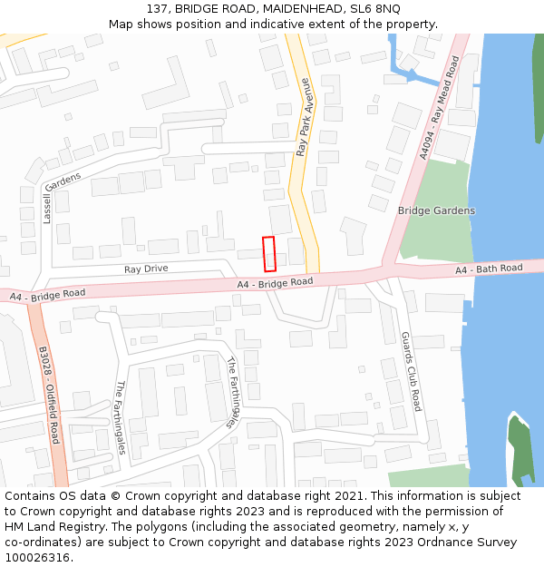 137, BRIDGE ROAD, MAIDENHEAD, SL6 8NQ: Location map and indicative extent of plot