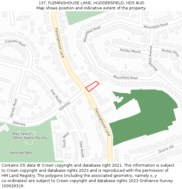 137, FLEMINGHOUSE LANE, HUDDERSFIELD, HD5 8UD: Location map and indicative extent of plot