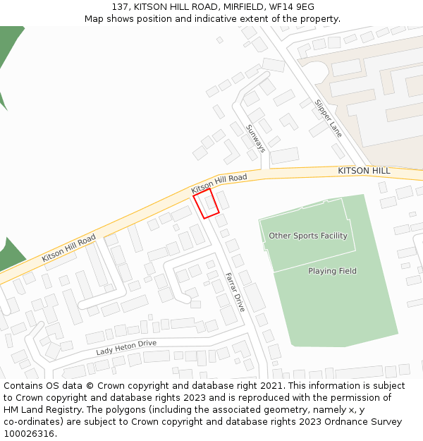 137, KITSON HILL ROAD, MIRFIELD, WF14 9EG: Location map and indicative extent of plot