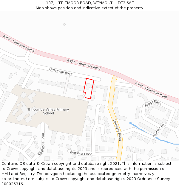 137, LITTLEMOOR ROAD, WEYMOUTH, DT3 6AE: Location map and indicative extent of plot