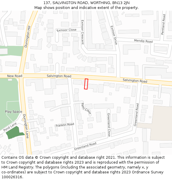 137, SALVINGTON ROAD, WORTHING, BN13 2JN: Location map and indicative extent of plot