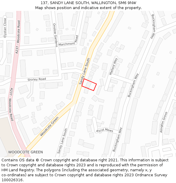137, SANDY LANE SOUTH, WALLINGTON, SM6 9NW: Location map and indicative extent of plot