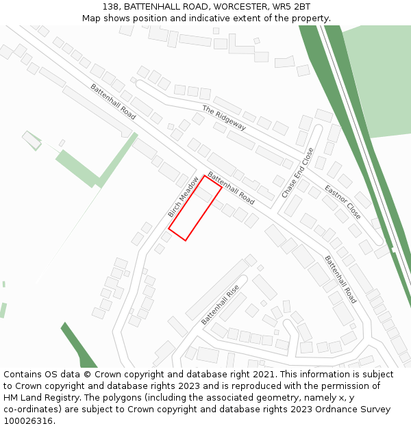 138, BATTENHALL ROAD, WORCESTER, WR5 2BT: Location map and indicative extent of plot