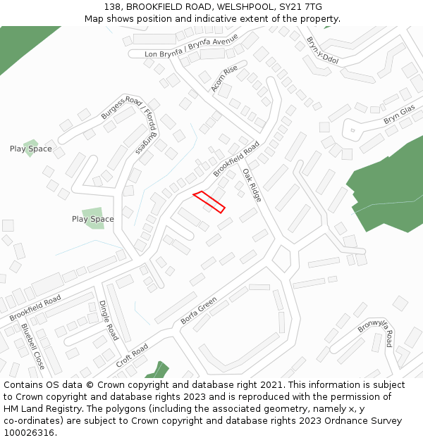 138, BROOKFIELD ROAD, WELSHPOOL, SY21 7TG: Location map and indicative extent of plot