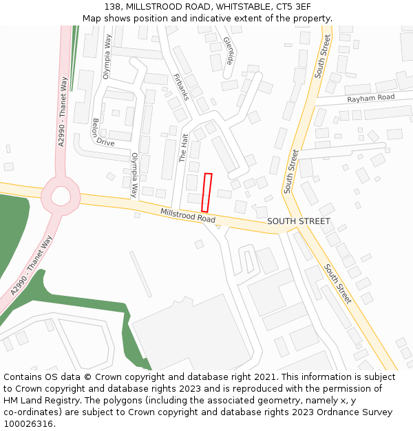 138, MILLSTROOD ROAD, WHITSTABLE, CT5 3EF: Location map and indicative extent of plot