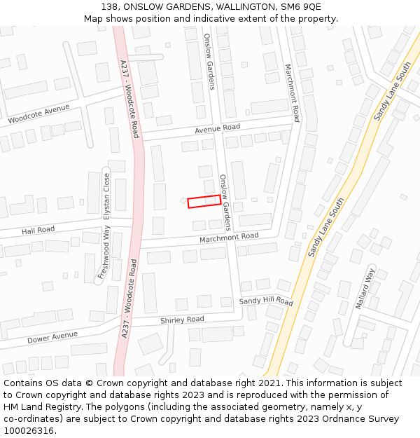 138, ONSLOW GARDENS, WALLINGTON, SM6 9QE: Location map and indicative extent of plot