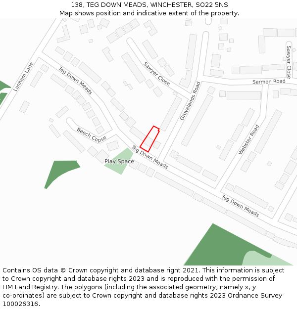 138, TEG DOWN MEADS, WINCHESTER, SO22 5NS: Location map and indicative extent of plot