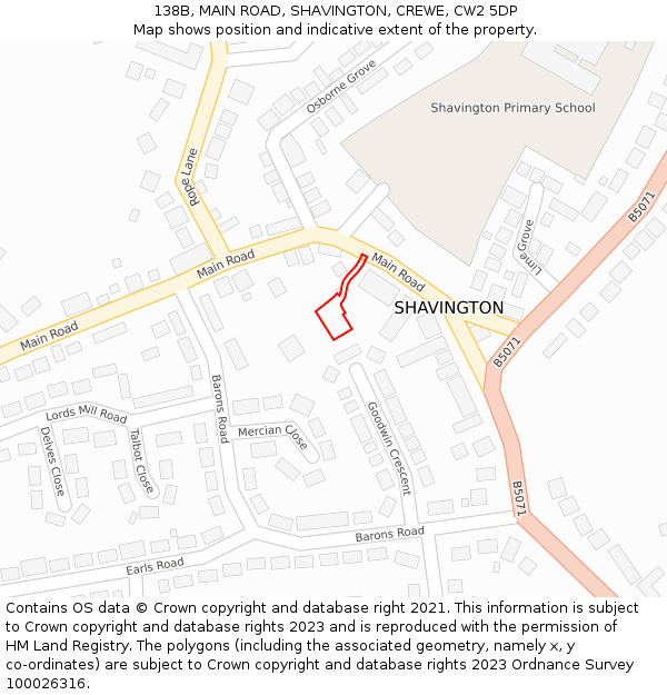 138B, MAIN ROAD, SHAVINGTON, CREWE, CW2 5DP: Location map and indicative extent of plot