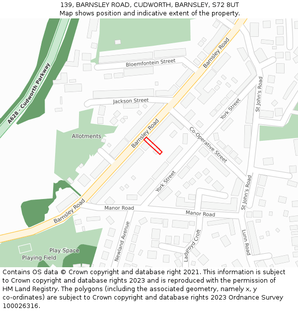139, BARNSLEY ROAD, CUDWORTH, BARNSLEY, S72 8UT: Location map and indicative extent of plot