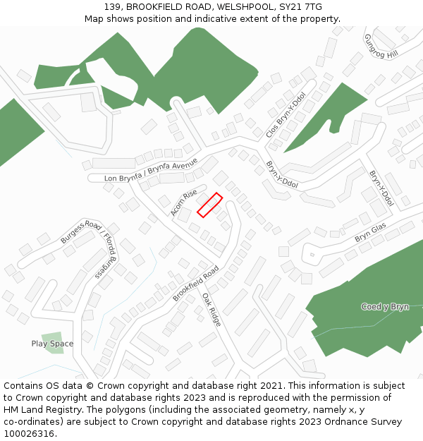 139, BROOKFIELD ROAD, WELSHPOOL, SY21 7TG: Location map and indicative extent of plot