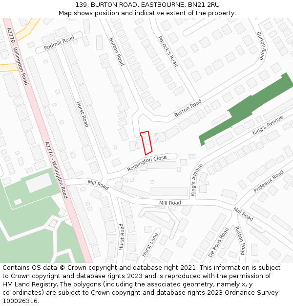 139, BURTON ROAD, EASTBOURNE, BN21 2RU: Location map and indicative extent of plot