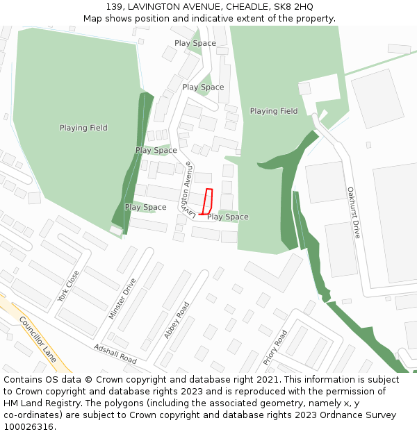 139, LAVINGTON AVENUE, CHEADLE, SK8 2HQ: Location map and indicative extent of plot