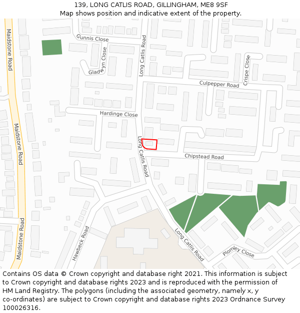 139, LONG CATLIS ROAD, GILLINGHAM, ME8 9SF: Location map and indicative extent of plot