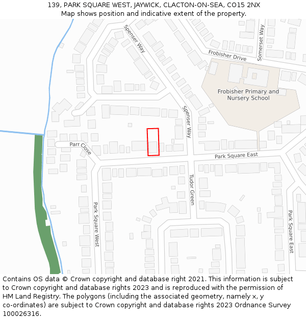 139, PARK SQUARE WEST, JAYWICK, CLACTON-ON-SEA, CO15 2NX: Location map and indicative extent of plot