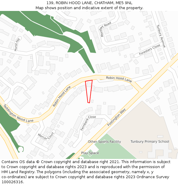 139, ROBIN HOOD LANE, CHATHAM, ME5 9NL: Location map and indicative extent of plot