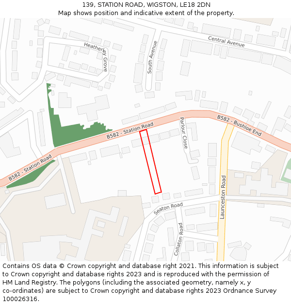 139, STATION ROAD, WIGSTON, LE18 2DN: Location map and indicative extent of plot