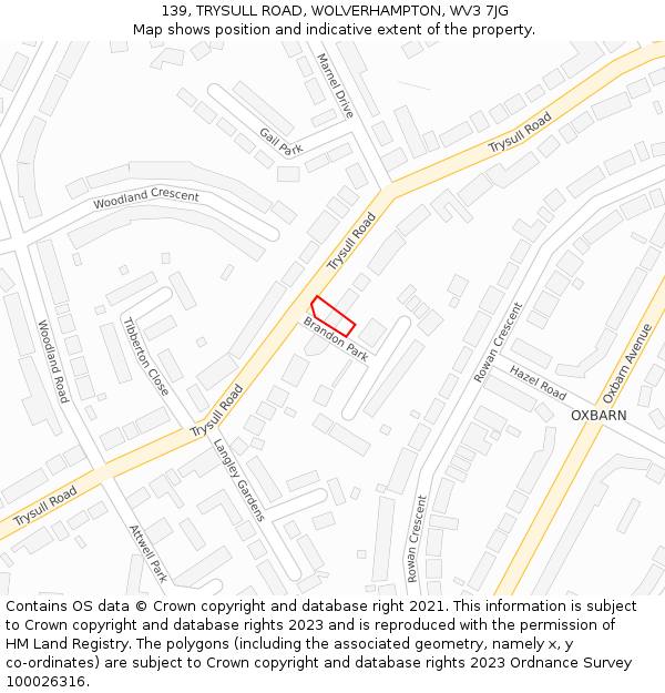 139, TRYSULL ROAD, WOLVERHAMPTON, WV3 7JG: Location map and indicative extent of plot