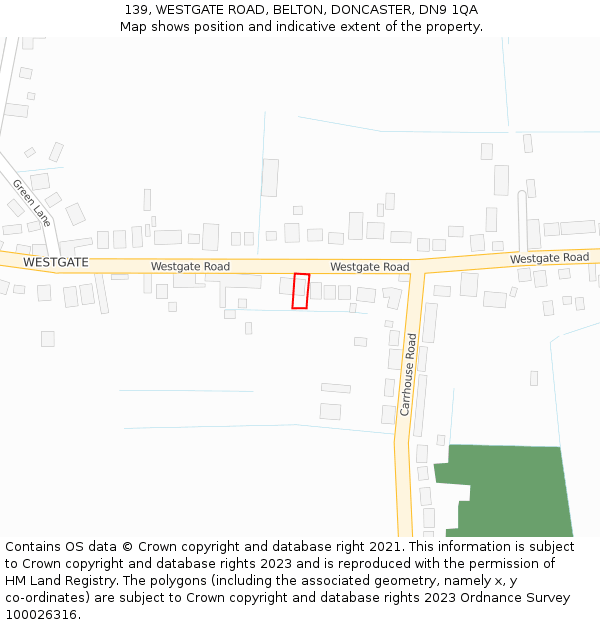 139, WESTGATE ROAD, BELTON, DONCASTER, DN9 1QA: Location map and indicative extent of plot