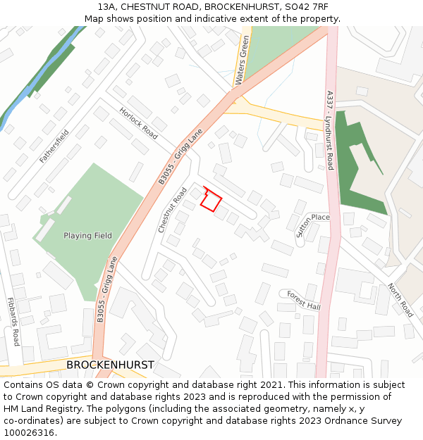 13A, CHESTNUT ROAD, BROCKENHURST, SO42 7RF: Location map and indicative extent of plot