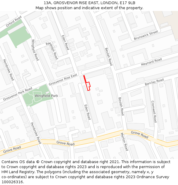 13A, GROSVENOR RISE EAST, LONDON, E17 9LB: Location map and indicative extent of plot