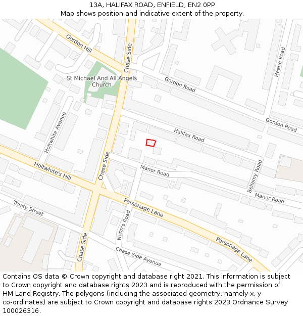 13A, HALIFAX ROAD, ENFIELD, EN2 0PP: Location map and indicative extent of plot
