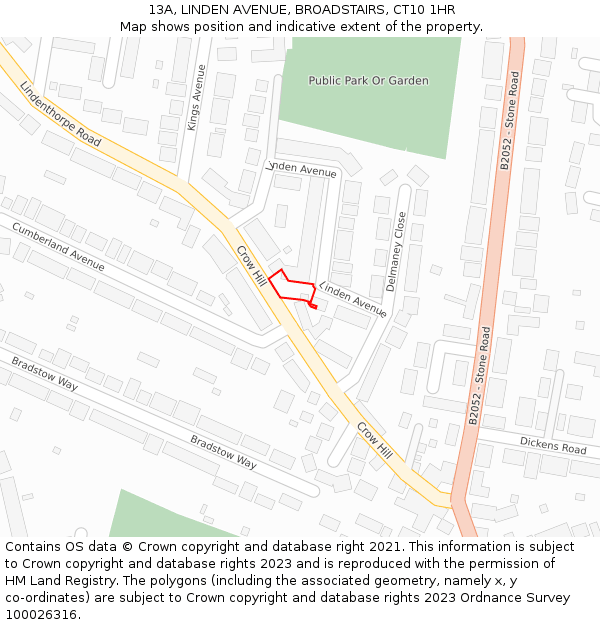 13A, LINDEN AVENUE, BROADSTAIRS, CT10 1HR: Location map and indicative extent of plot