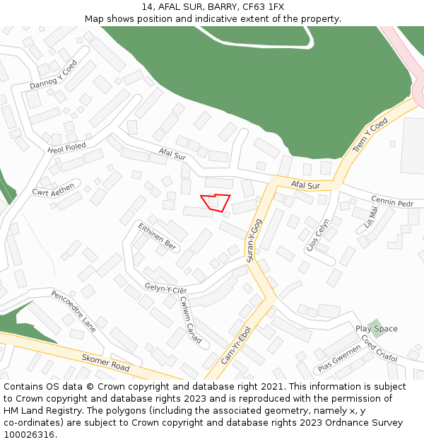 14, AFAL SUR, BARRY, CF63 1FX: Location map and indicative extent of plot