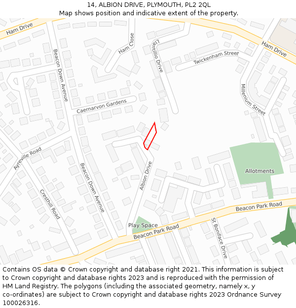 14, ALBION DRIVE, PLYMOUTH, PL2 2QL: Location map and indicative extent of plot