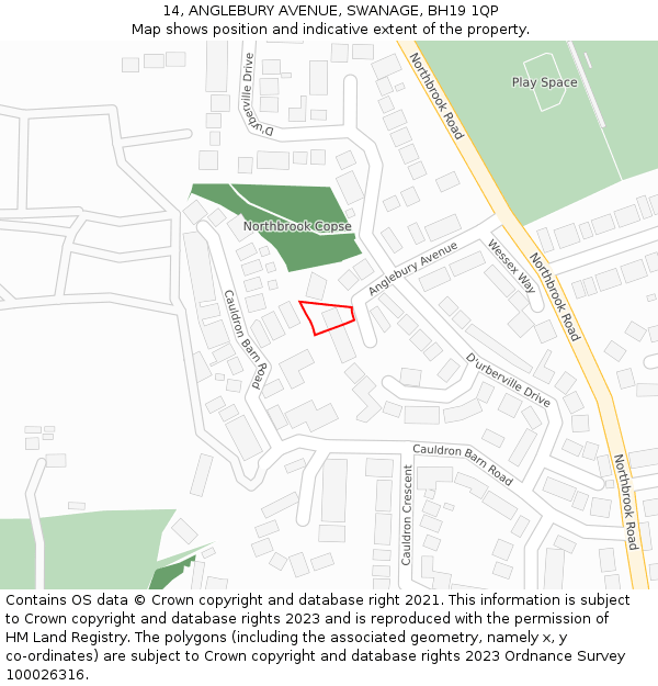 14, ANGLEBURY AVENUE, SWANAGE, BH19 1QP: Location map and indicative extent of plot