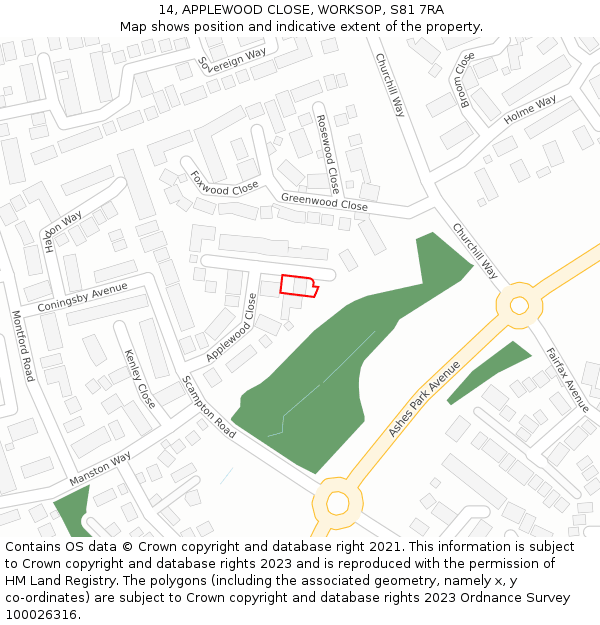 14, APPLEWOOD CLOSE, WORKSOP, S81 7RA: Location map and indicative extent of plot