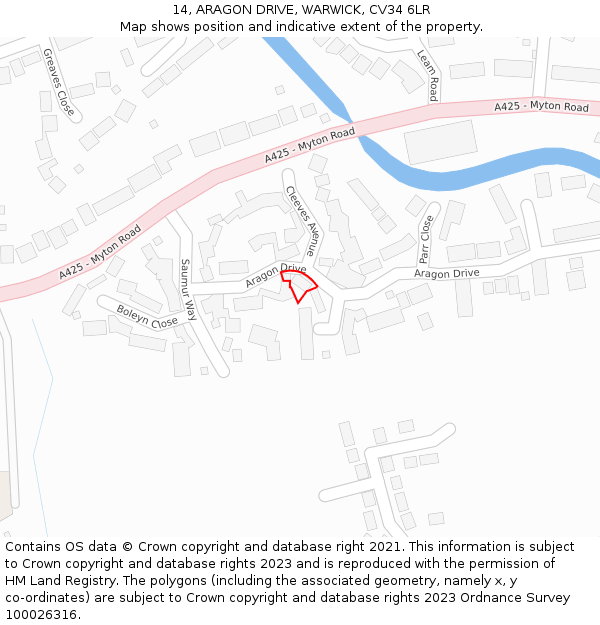 14, ARAGON DRIVE, WARWICK, CV34 6LR: Location map and indicative extent of plot