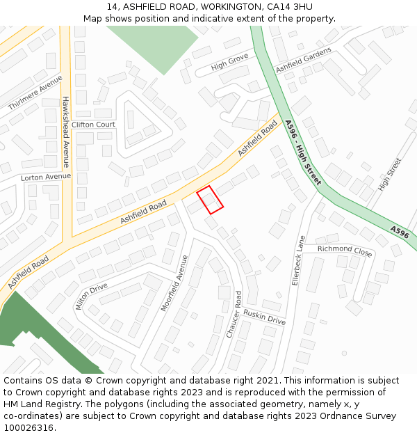 14, ASHFIELD ROAD, WORKINGTON, CA14 3HU: Location map and indicative extent of plot