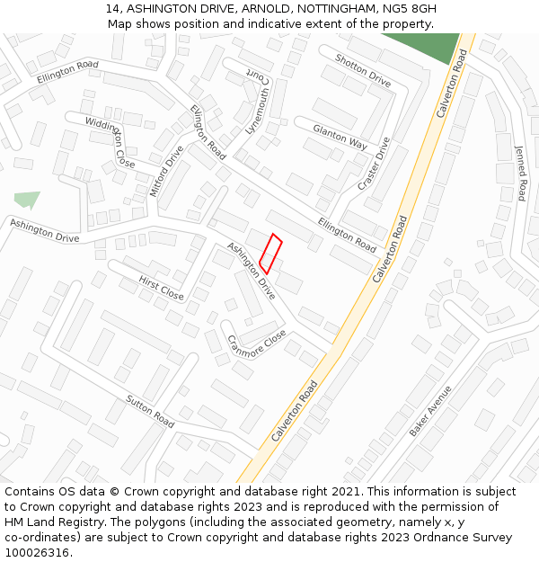 14, ASHINGTON DRIVE, ARNOLD, NOTTINGHAM, NG5 8GH: Location map and indicative extent of plot