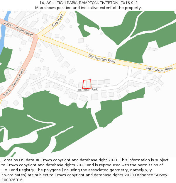 14, ASHLEIGH PARK, BAMPTON, TIVERTON, EX16 9LF: Location map and indicative extent of plot