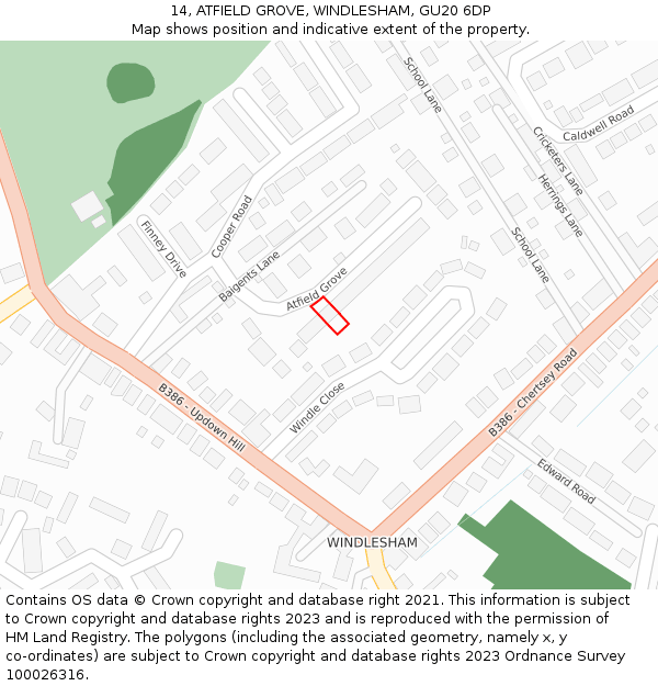 14, ATFIELD GROVE, WINDLESHAM, GU20 6DP: Location map and indicative extent of plot