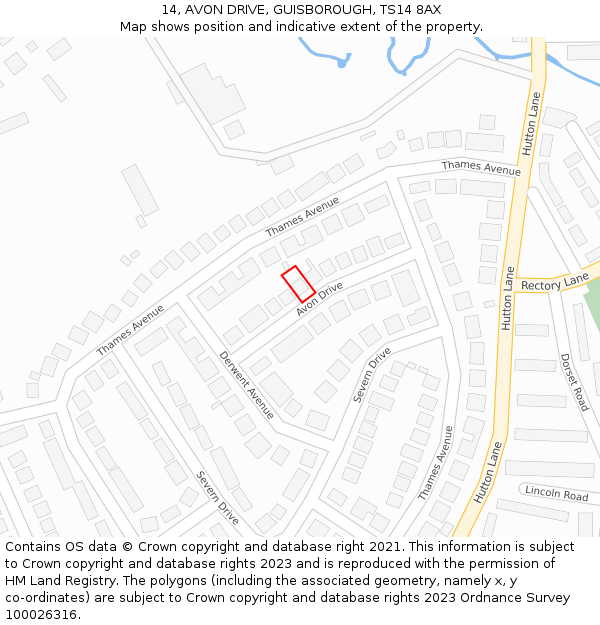 14, AVON DRIVE, GUISBOROUGH, TS14 8AX: Location map and indicative extent of plot