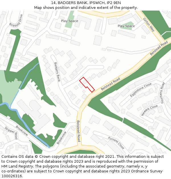 14, BADGERS BANK, IPSWICH, IP2 9EN: Location map and indicative extent of plot