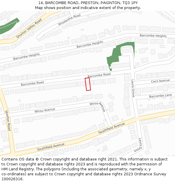 14, BARCOMBE ROAD, PRESTON, PAIGNTON, TQ3 1PY: Location map and indicative extent of plot