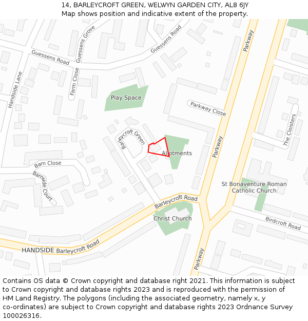 14, BARLEYCROFT GREEN, WELWYN GARDEN CITY, AL8 6JY: Location map and indicative extent of plot