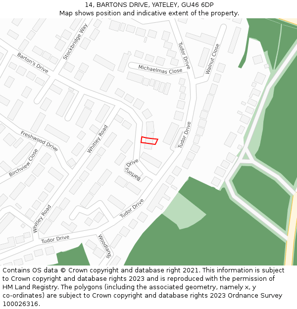 14, BARTONS DRIVE, YATELEY, GU46 6DP: Location map and indicative extent of plot