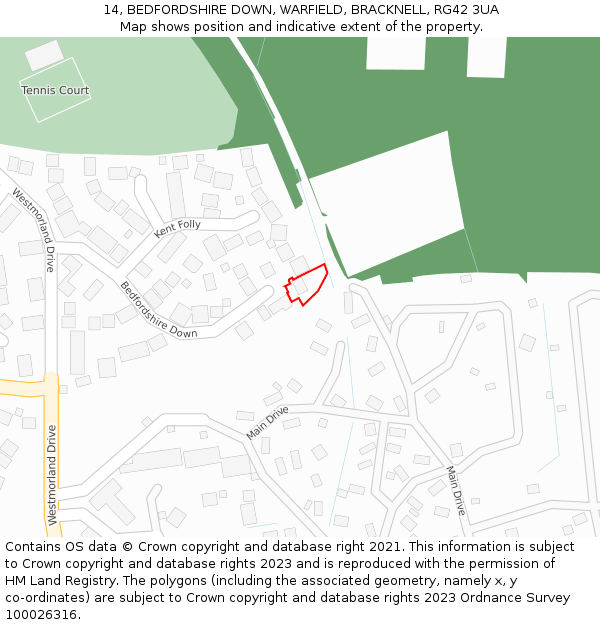 14, BEDFORDSHIRE DOWN, WARFIELD, BRACKNELL, RG42 3UA: Location map and indicative extent of plot