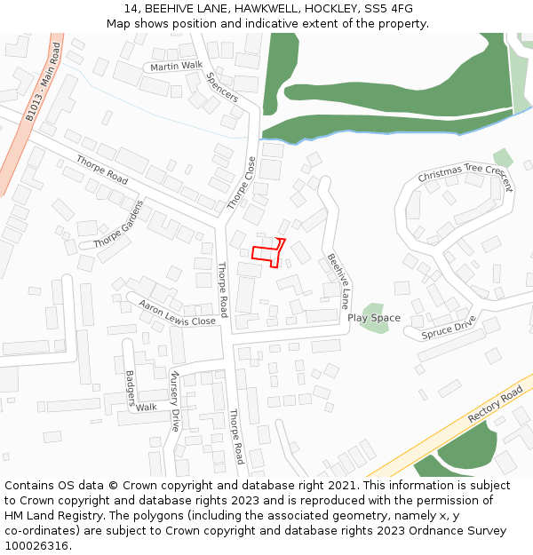 14, BEEHIVE LANE, HAWKWELL, HOCKLEY, SS5 4FG: Location map and indicative extent of plot