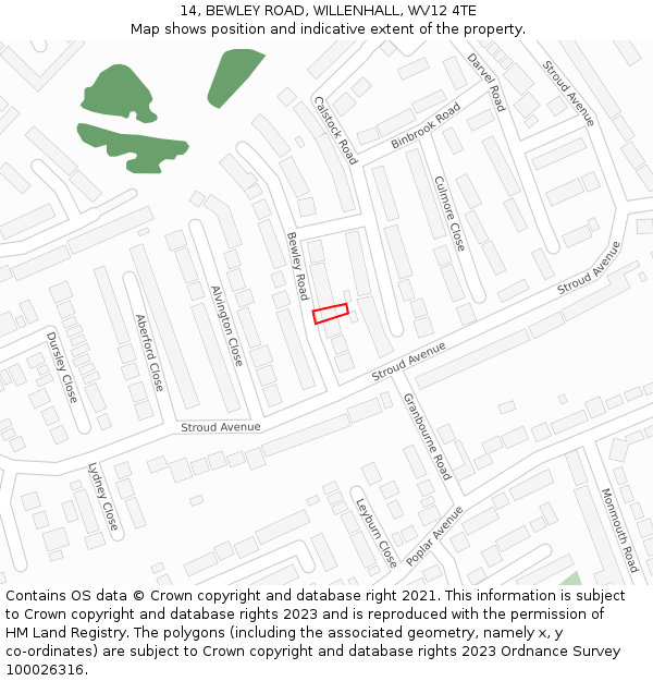 14, BEWLEY ROAD, WILLENHALL, WV12 4TE: Location map and indicative extent of plot