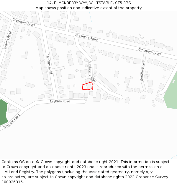 14, BLACKBERRY WAY, WHITSTABLE, CT5 3BS: Location map and indicative extent of plot