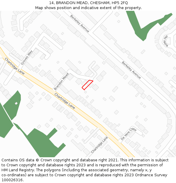 14, BRANDON MEAD, CHESHAM, HP5 2FQ: Location map and indicative extent of plot