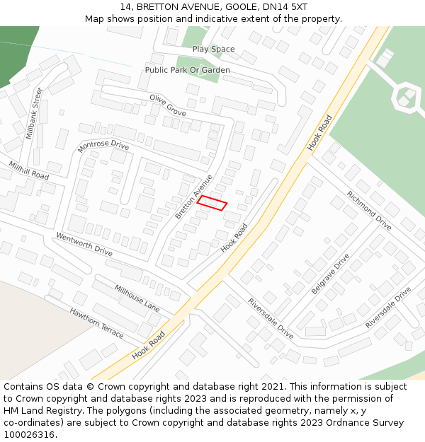 14, BRETTON AVENUE, GOOLE, DN14 5XT: Location map and indicative extent of plot