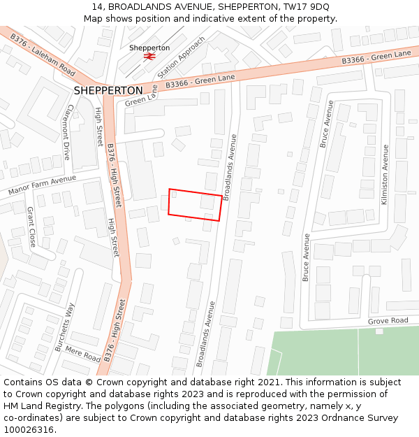 14, BROADLANDS AVENUE, SHEPPERTON, TW17 9DQ: Location map and indicative extent of plot
