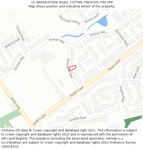 14, BROADSTONE ROAD, COTTAM, PRESTON, PR4 0PR: Location map and indicative extent of plot