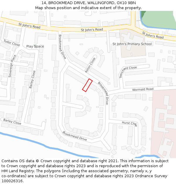 14, BROOKMEAD DRIVE, WALLINGFORD, OX10 9BN: Location map and indicative extent of plot